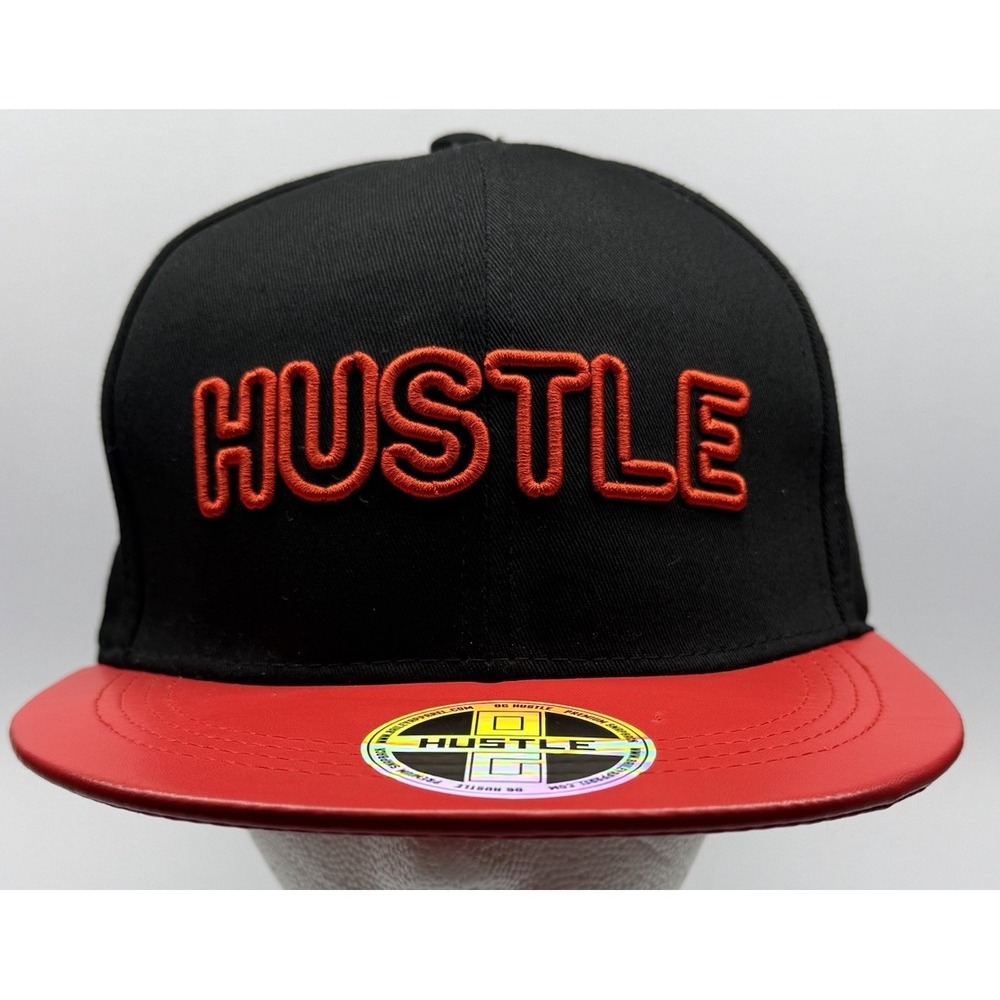 Hustle Black Red Constructed  Adjustable Snapback Flat‎ Bill Adults Men Hat Cap